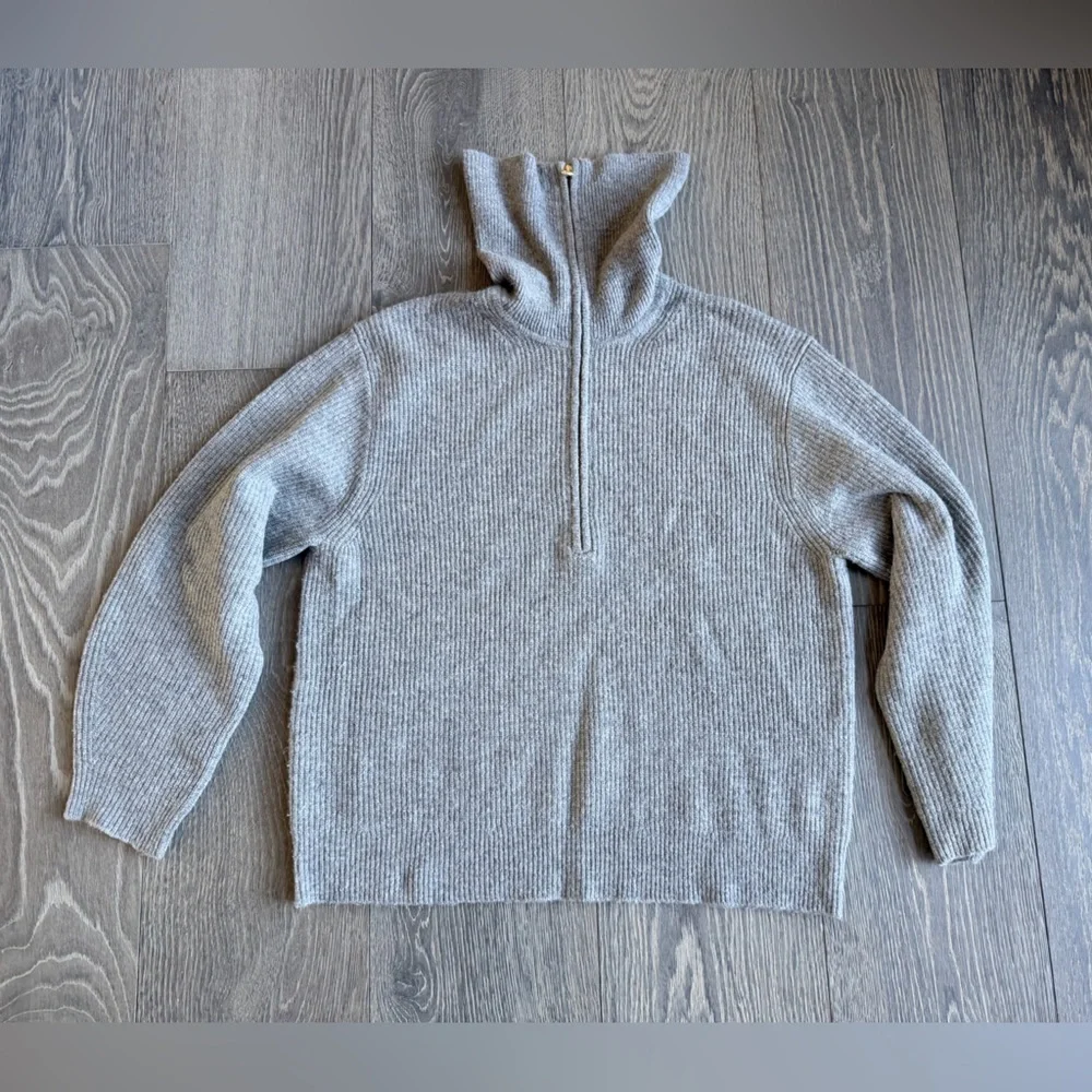 J.Crew Wool Blend Knit Half Zip Sweater in Gray Size Large
